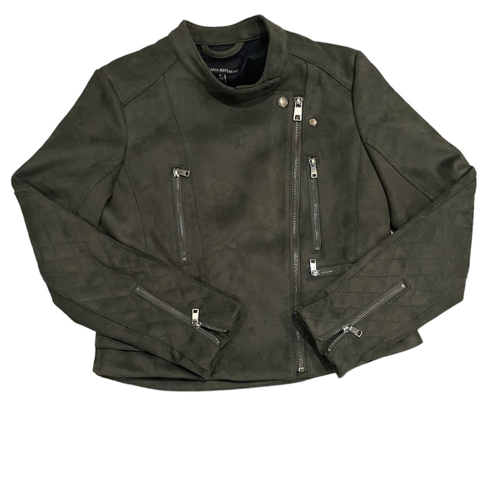 Olive Green Suede Moto Jacket